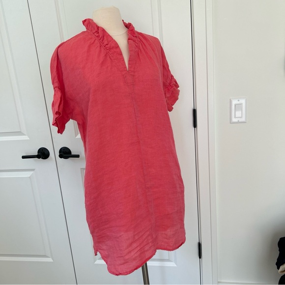 FINLEY size XS Crosby Ruffle Linen Shirt Dress Side pockets Bell Sleeve - Picture 3 of 8